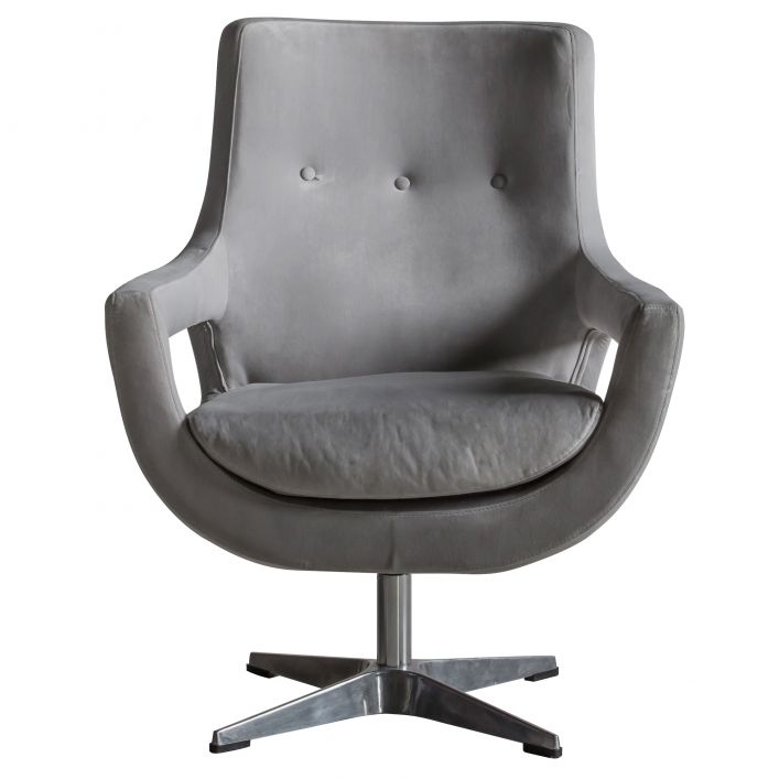 Venosa Swivel Chair Grey Velvet | Modern Furniture + Decor