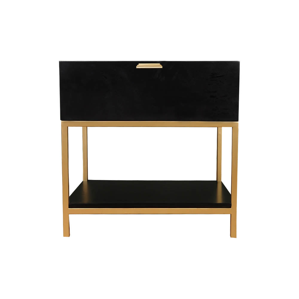 Alania Black Bedside Table with Shelf and Drawer | Modern Furniture + Decor
