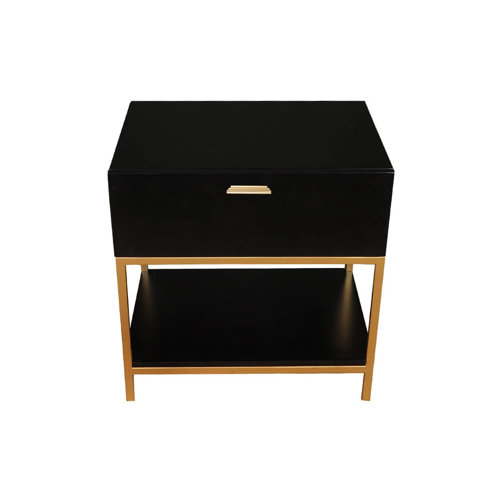 Alania Black Bedside Table with Shelf and Drawer | Modern Furniture + Decor