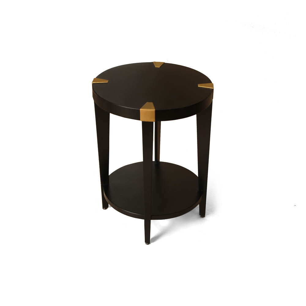 Alany Dark Brown Side Table with Brass Inlay | Modern Furniture + Decor