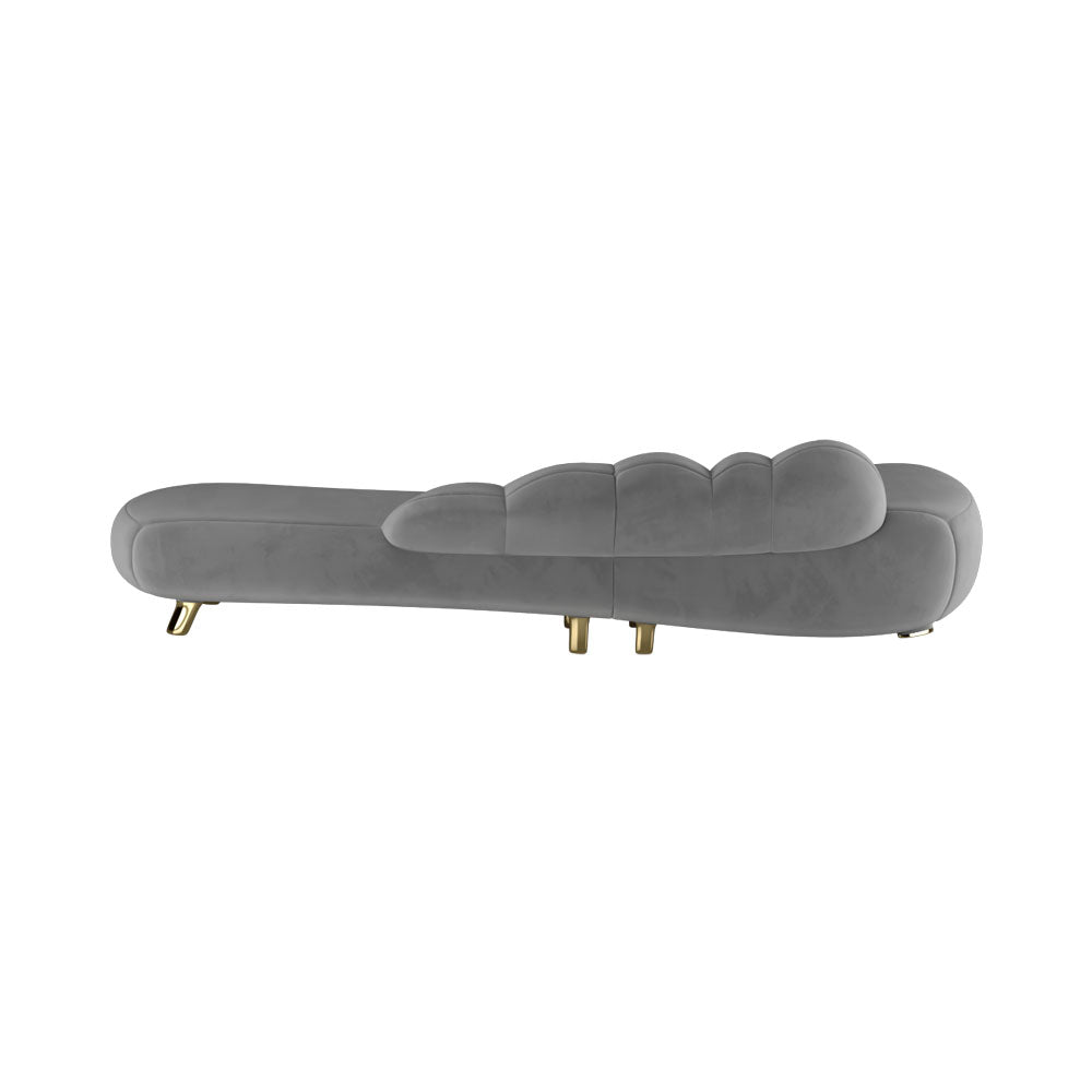 Alessa Curved Grey Sofa with Gold Legs | Modern Furniture + Decor