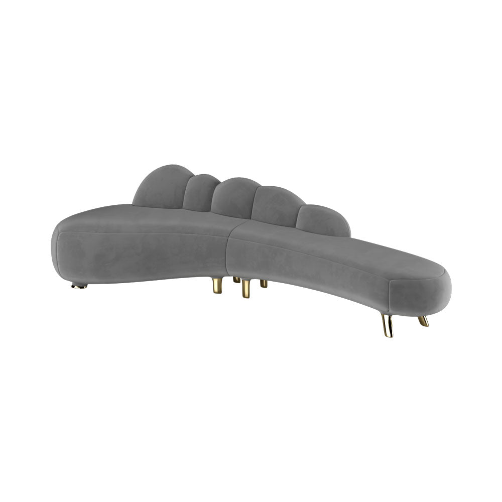 Alessa Curved Grey Sofa with Gold Legs | Modern Furniture + Decor