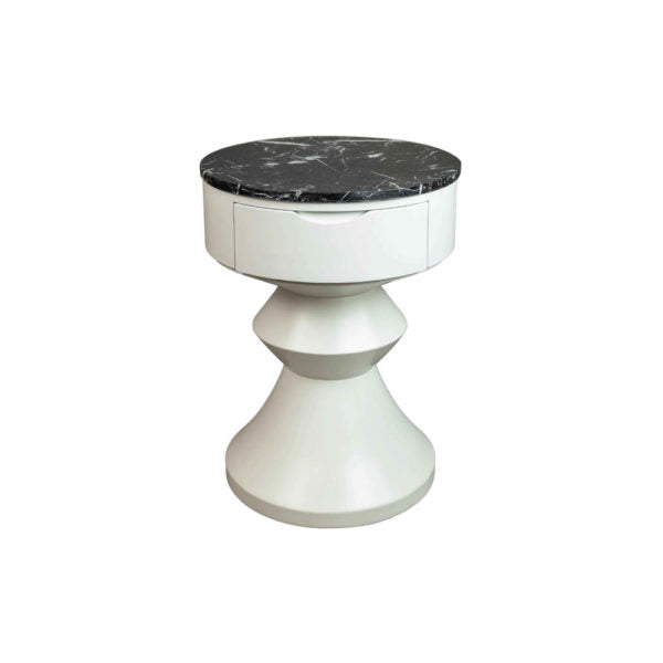 Alexa Round Bedside Table with Drawer