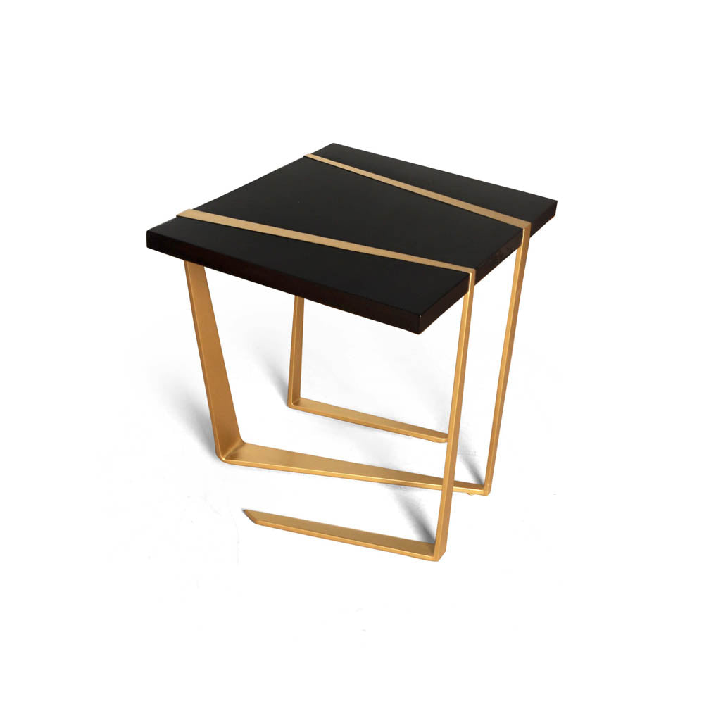Anais Wooden Side Table with Gold Stainless Steel Legs | Modern Furniture + Decor