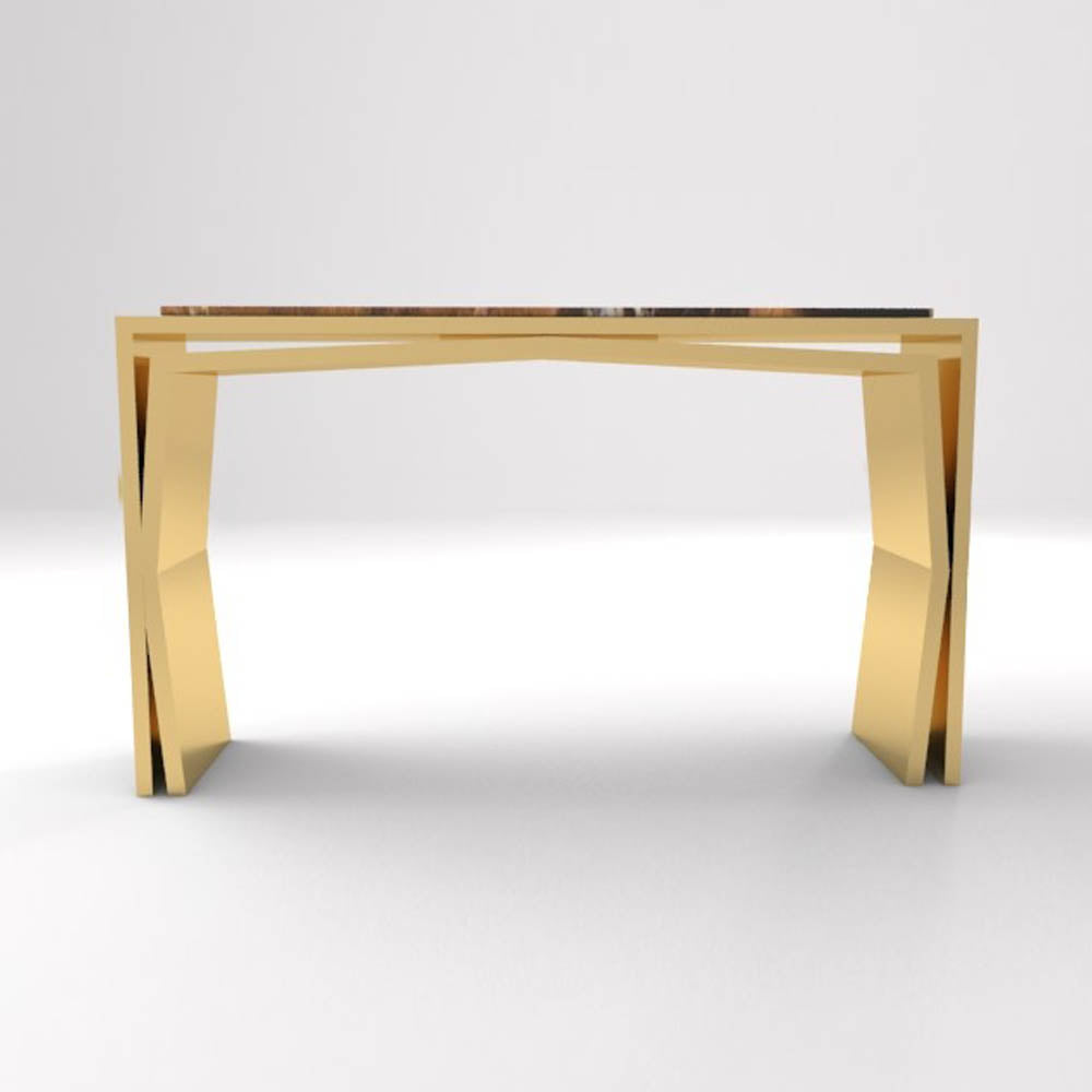 Aria Wooden Gold Console Table with Marble Top | Modern Furniture + Decor