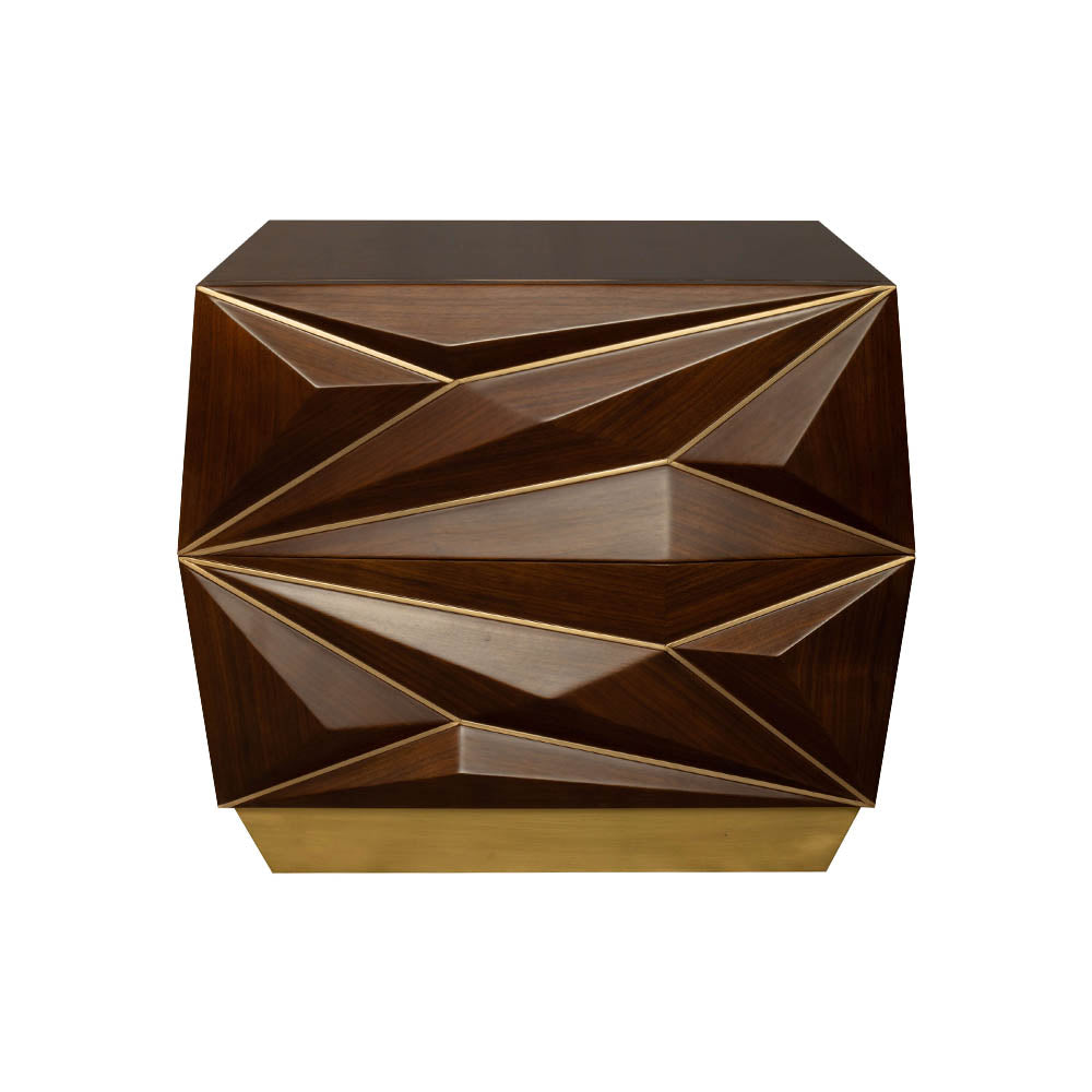 Atlantis Mahogany Brown Bedside Table with Brass Inlay | Modern Furniture + Decor