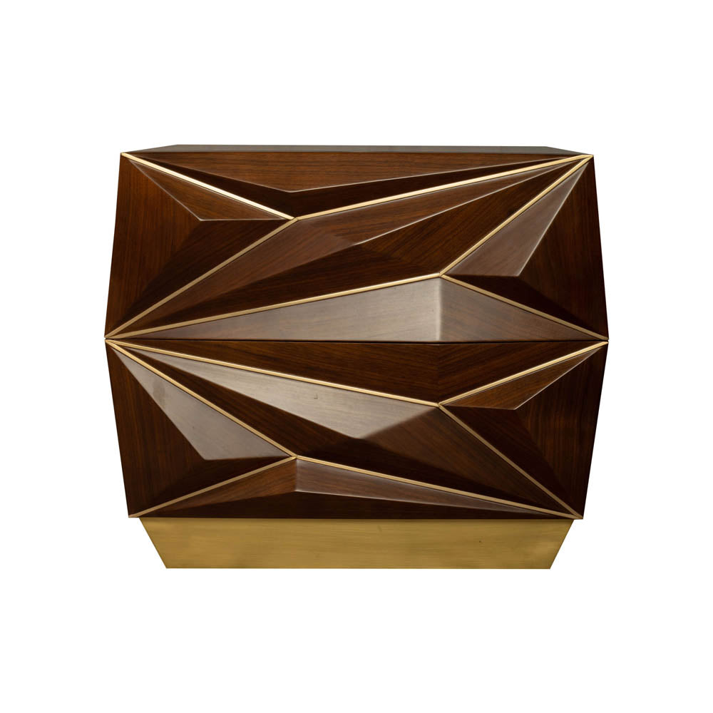 Atlantis Mahogany Brown Bedside Table with Brass Inlay | Modern Furniture + Decor