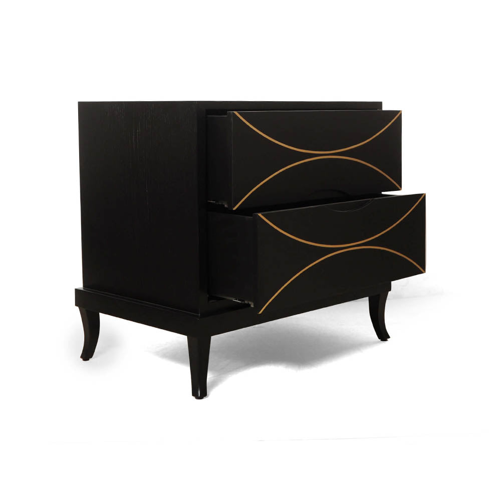 Blair Dark Brown 2 Drawer Bedside Table with Brass Inlay | Modern Furniture + Decor