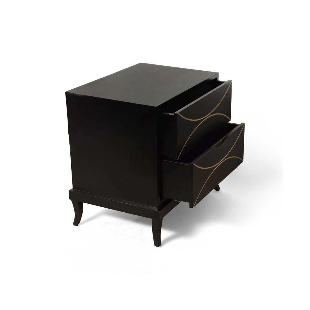 Blair Dark Brown 2 Drawer Bedside Table with Brass Inlay | Modern Furniture + Decor