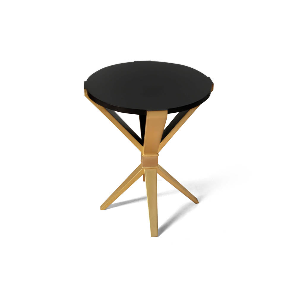 BonBon Round Dark Brown and Gold Cross Leg Side Table | Modern Furniture + Decor