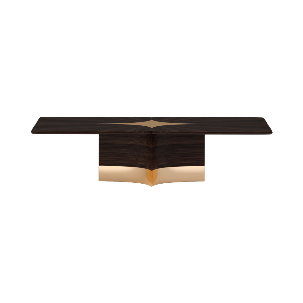Caithness Rectangle Brown and Gold Wooden Dining Table with Star Inlay | Modern Furniture + Decor