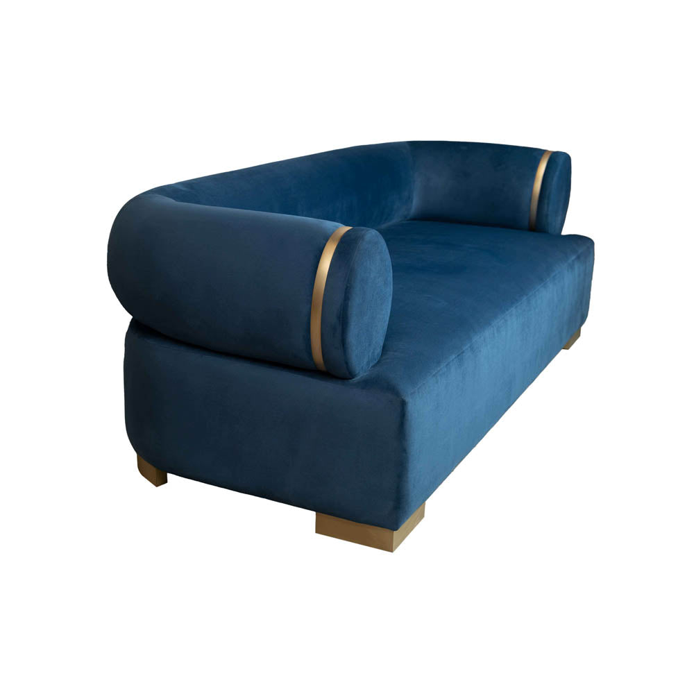 Clare 3 Seaters Blue Velvet Sofa with Brass Inlay | Modern Furniture + Decor