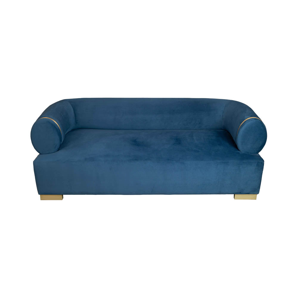 Clare 3 Seaters Blue Velvet Sofa with Brass Inlay | Modern Furniture + Decor