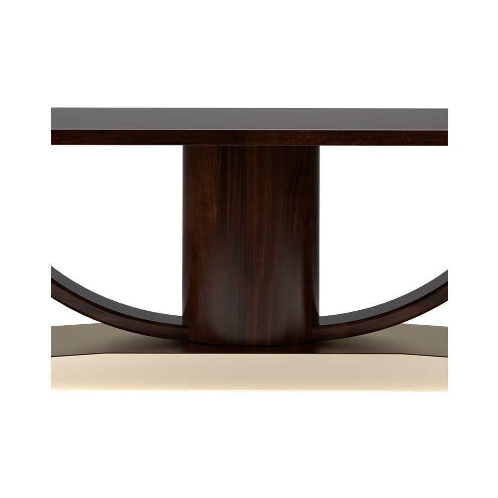 Cromarty Rectangle Brown and Gold Wood Dining Table with Column | Modern Furniture + Decor