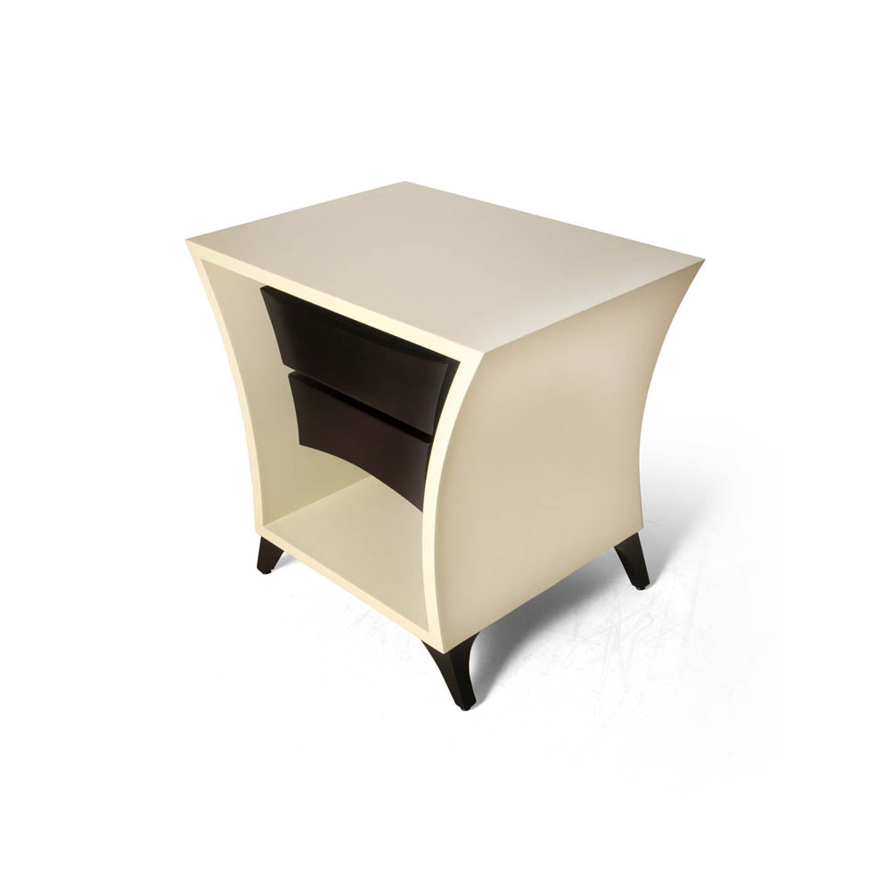Crown Cream and Dark Brown Curved Bedside Table | Modern Furniture + Decor