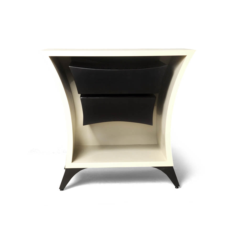 Crown Cream and Dark Brown Curved Bedside Table | Modern Furniture + Decor