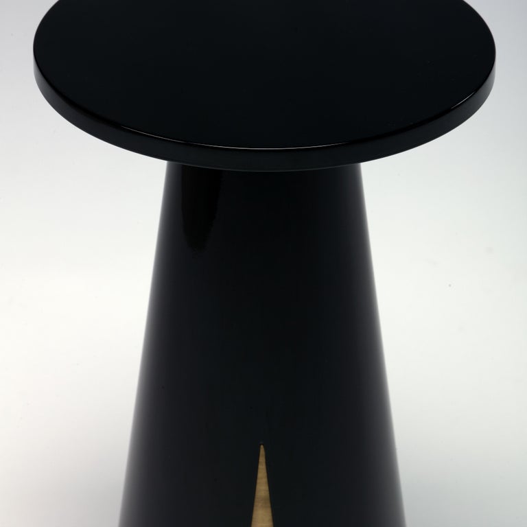 Mini Moon Side Table in Black Lacquer and Light Bronze Details | Modern Furniture + Decor