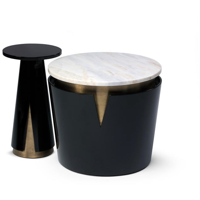 Mini Moon Side Table in Black Lacquer and Light Bronze Details | Modern Furniture + Decor