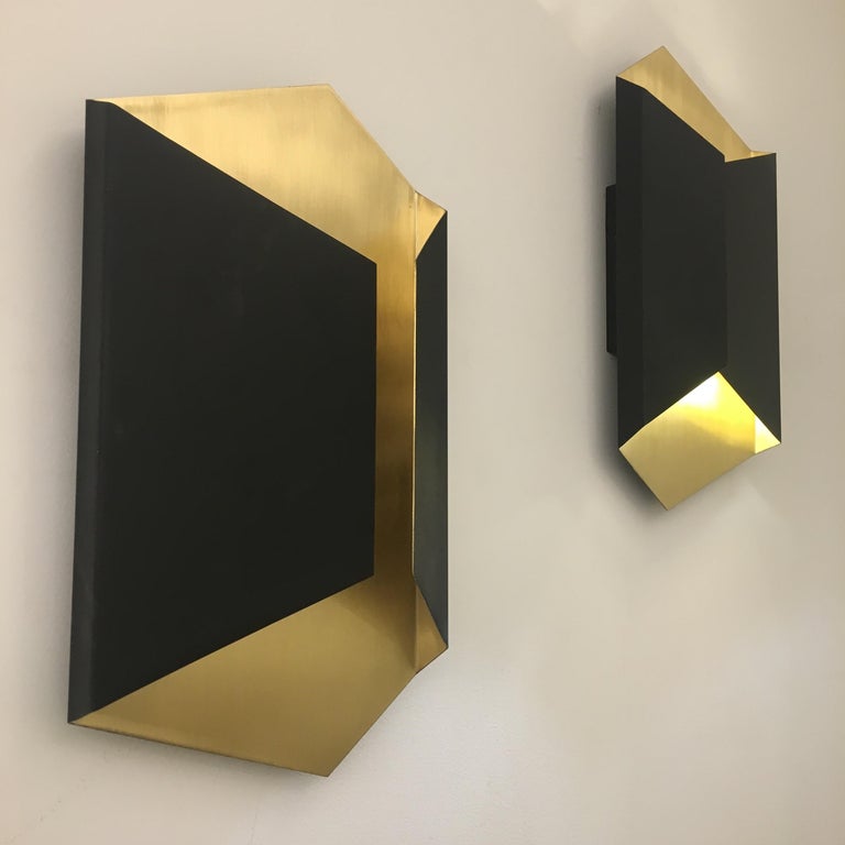 21st Century Origami Sconce Brushed Brass and Matt black lacquered | Modern Furniture + Decor
