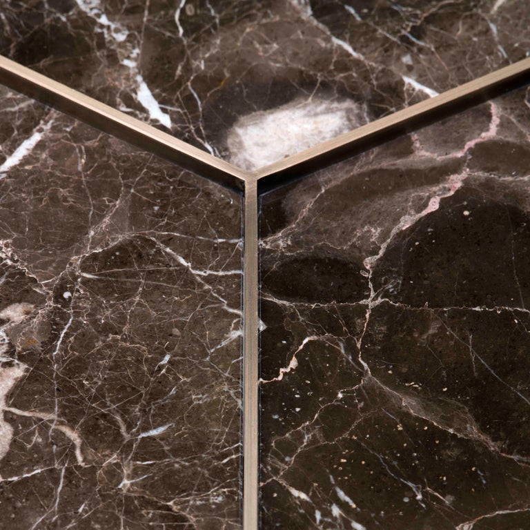 21st Century Ray Side Table Bronze Structure and Marron VITA Marble Top | Modern Furniture + Decor