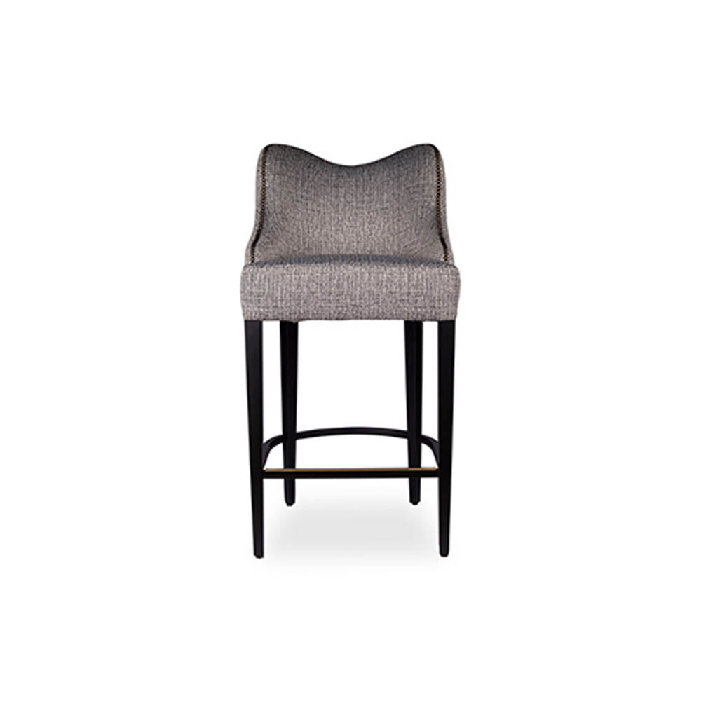 Elise Upholstered Studded Grey Fabric Bar Stool | Modern Furniture + Decor