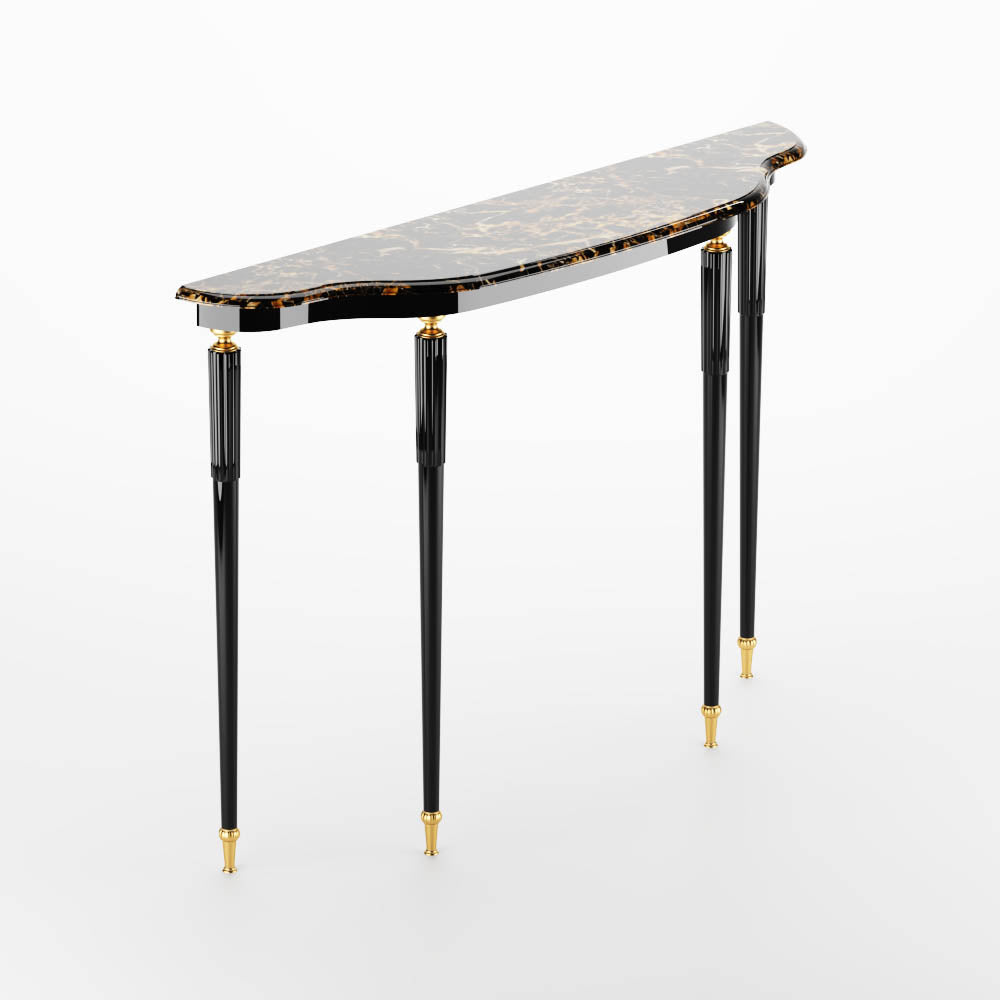 Fife Black and Gold Wood with Natural Marble Top Console Table | Modern Furniture + Decor