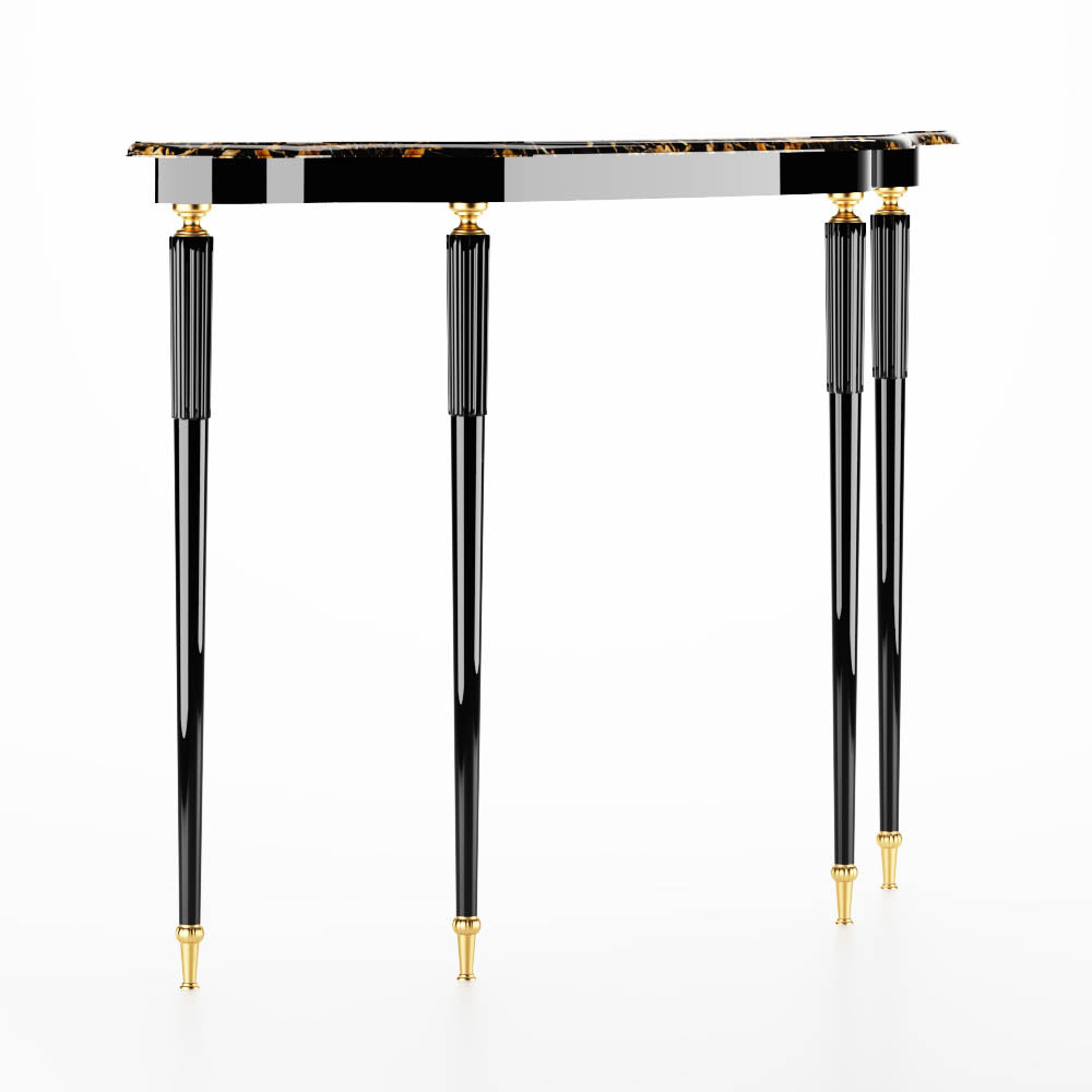 Fife Black and Gold Wood with Natural Marble Top Console Table | Modern Furniture + Decor