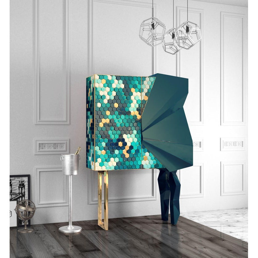 Honeycomb Blue and Gold Leaf Cabinet, Royal Stranger | Modern Furniture + Decor