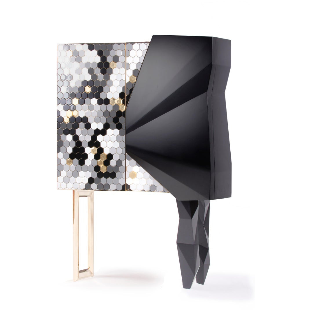 Honeycomb Black and Gold Leaf Cabinet, Royal Stranger | Modern Furniture + Decor