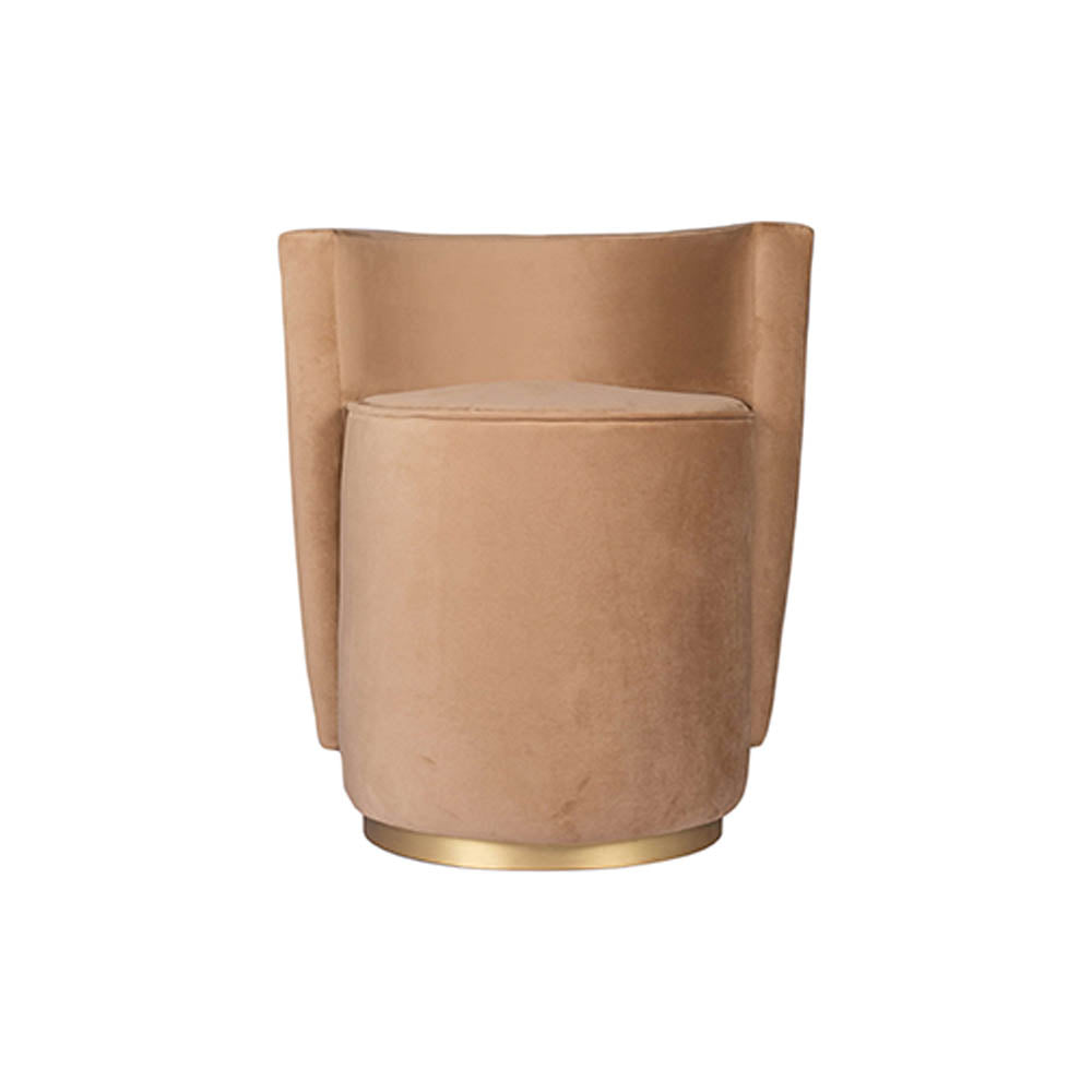 Jorge Upholstered Beige Velvet Round Pouffe with Brass Base | Modern Furniture + Decor