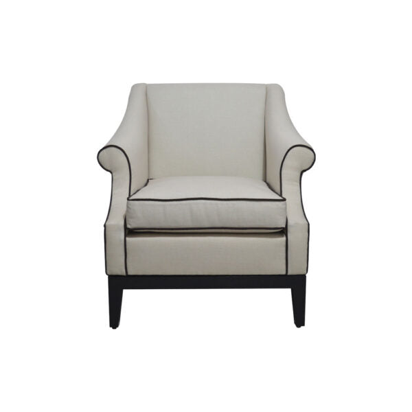 Kingston Upholstered Rolled Arm Chair with Wooden Legs