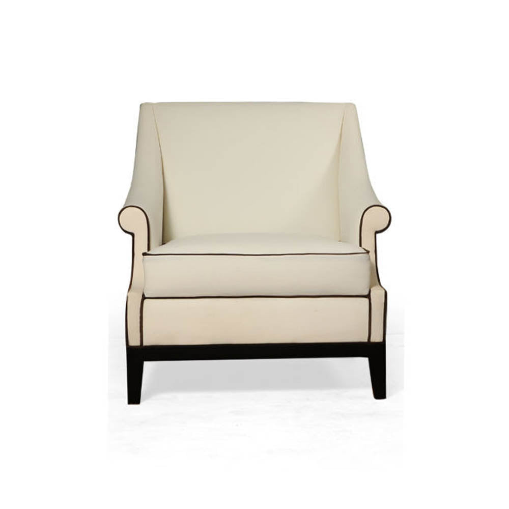 Kingston Upholstered Rolled Arm Chair with Wooden Legs | Modern Furniture + Decor