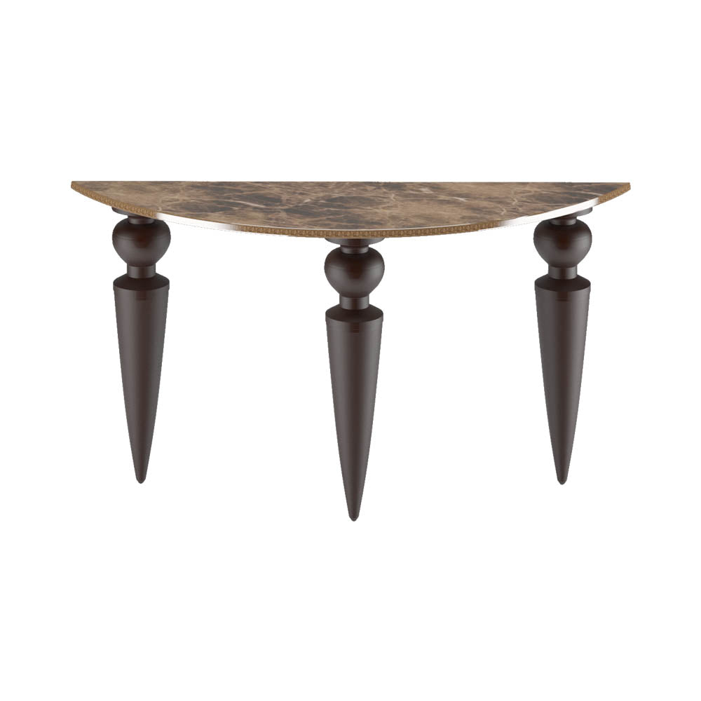Kirkcudbright Three Wooden Lathe Legs with Marble Top Console Table | Modern Furniture + Decor