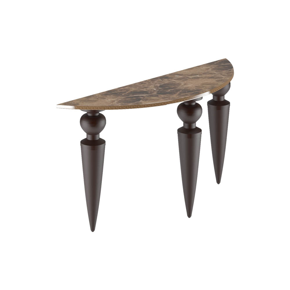 Kirkcudbright Three Wooden Lathe Legs with Marble Top Console Table | Modern Furniture + Decor