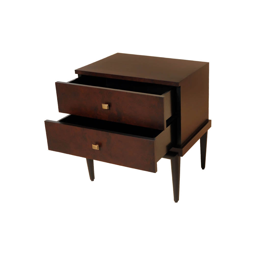Leo Wooden 2 Drawer Dark Brown Bedside Table | Modern Furniture + Decor