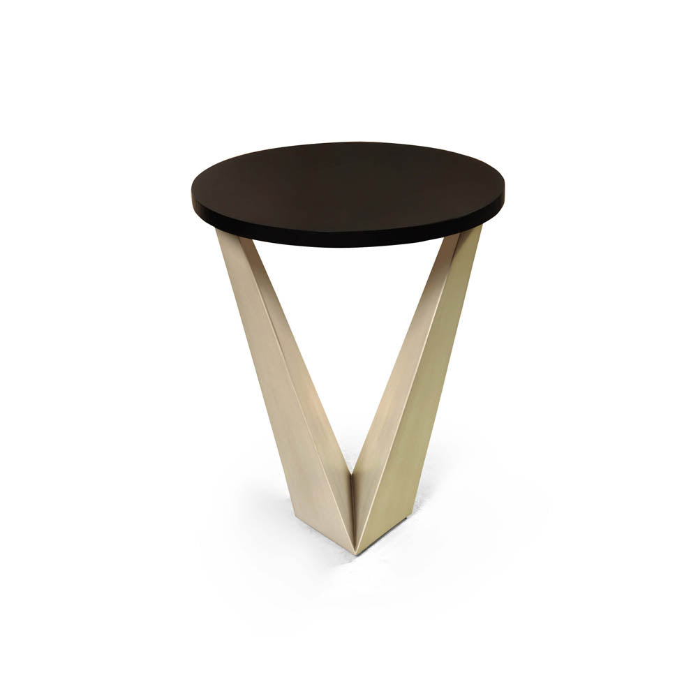 Luca Dark Brown and Cream V Shaped Small Round Side Table | Modern Furniture + Decor