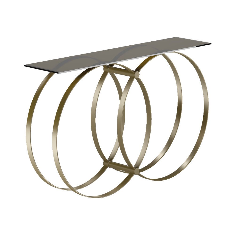 Manchester Glass and Circles Golden Metal Console Table | Modern Furniture + Decor