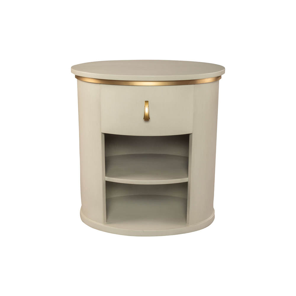 Nova Oval Bedside Table with Brass Inlay | Modern Furniture + Decor