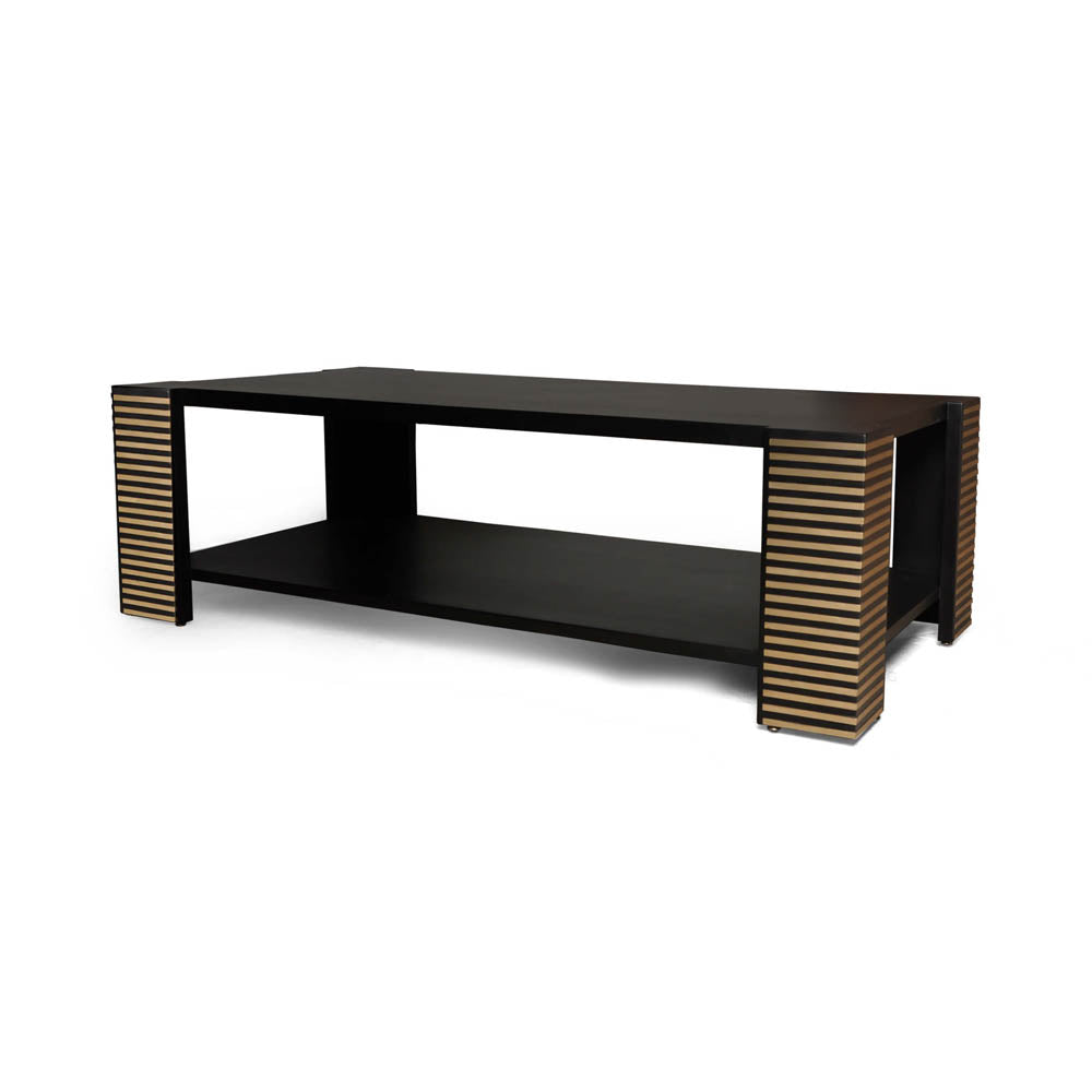 Pharo Rectangular Coffee Table Black Lacquer with Brass Strips | Modern Furniture + Decor