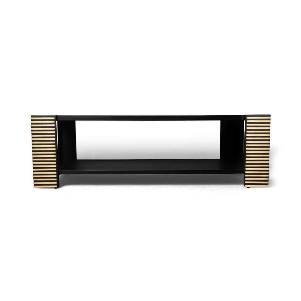Pharo Rectangular Coffee Table Black Lacquer with Brass Strips | Modern Furniture + Decor