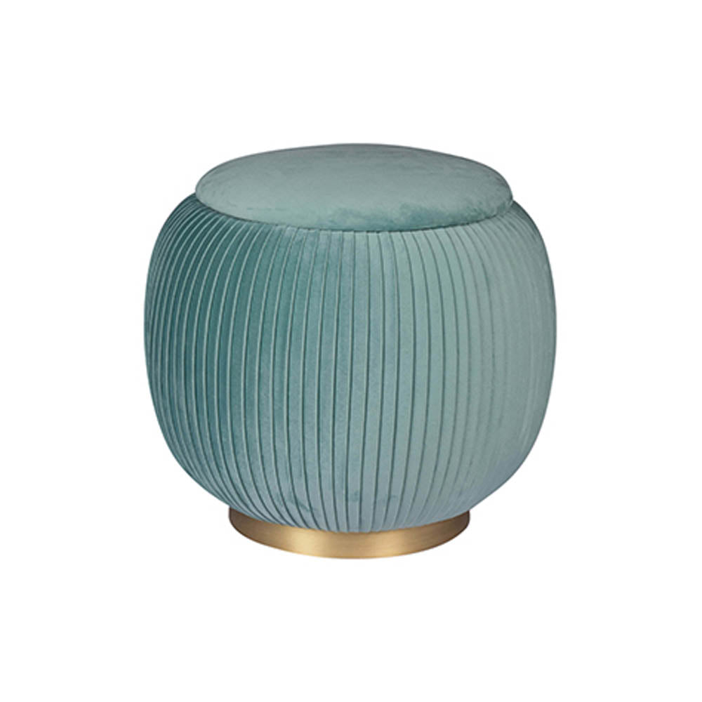 Rubi Upholstered Velvet Teal Pouf with Brass Base | Modern Furniture + Decor