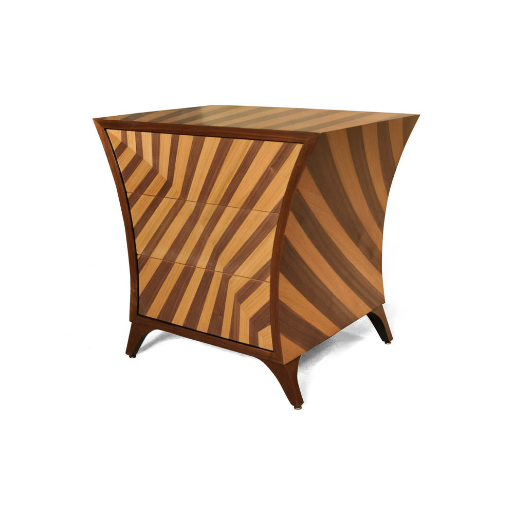 Sahco Curved Brown and Beige Bedside Table | Modern Furniture + Decor