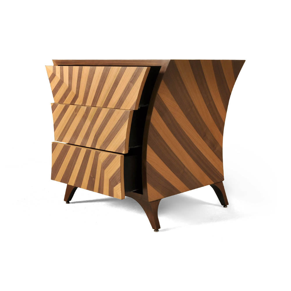 Sahco Curved Brown and Beige Bedside Table | Modern Furniture + Decor