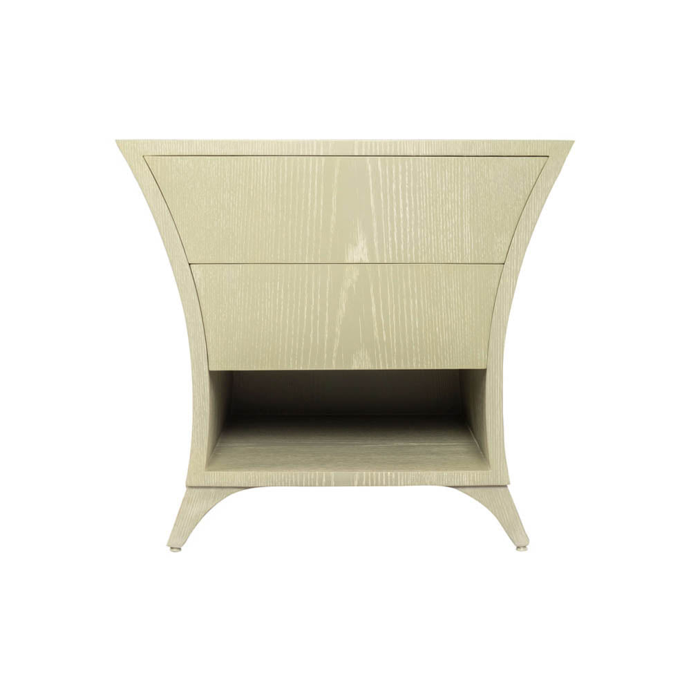 Sahco Grey Wood with 2 Drawers Shelf Bedside Table | Modern Furniture + Decor