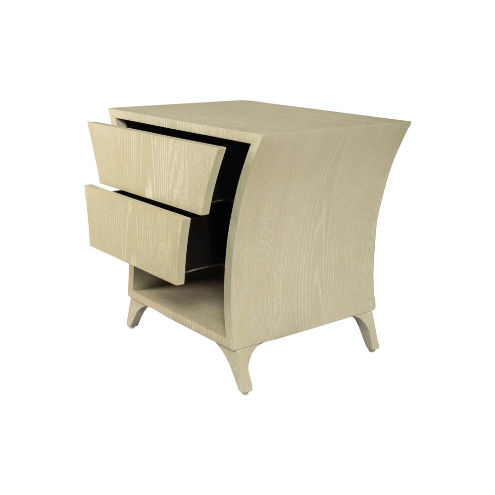 Sahco Grey Wood with 2 Drawers Shelf Bedside Table | Modern Furniture + Decor
