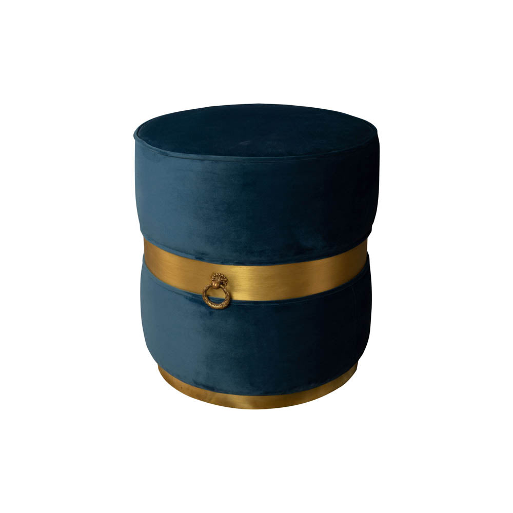 Saskia Upholstered Round Velvet Pouf with Brass Inlay | Modern Furniture + Decor