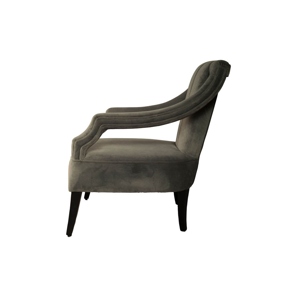 Shelley Upholstered Dark Grey Armchair with Black Wood Legs | Modern Furniture + Decor