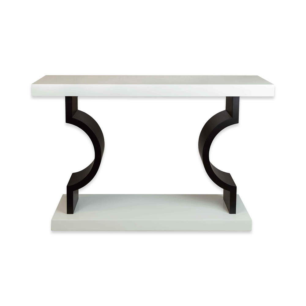 Silviano Dark Brown and Cream Console Table with Curved Legs | Modern Furniture + Decor