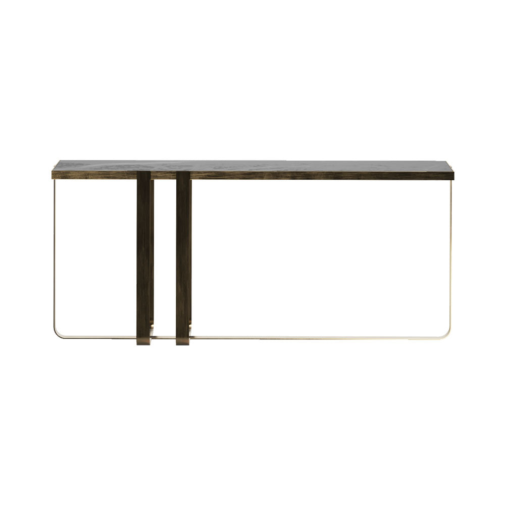 Stewartry Brass Base and Black Marble Top Console Table | Modern Furniture + Decor
