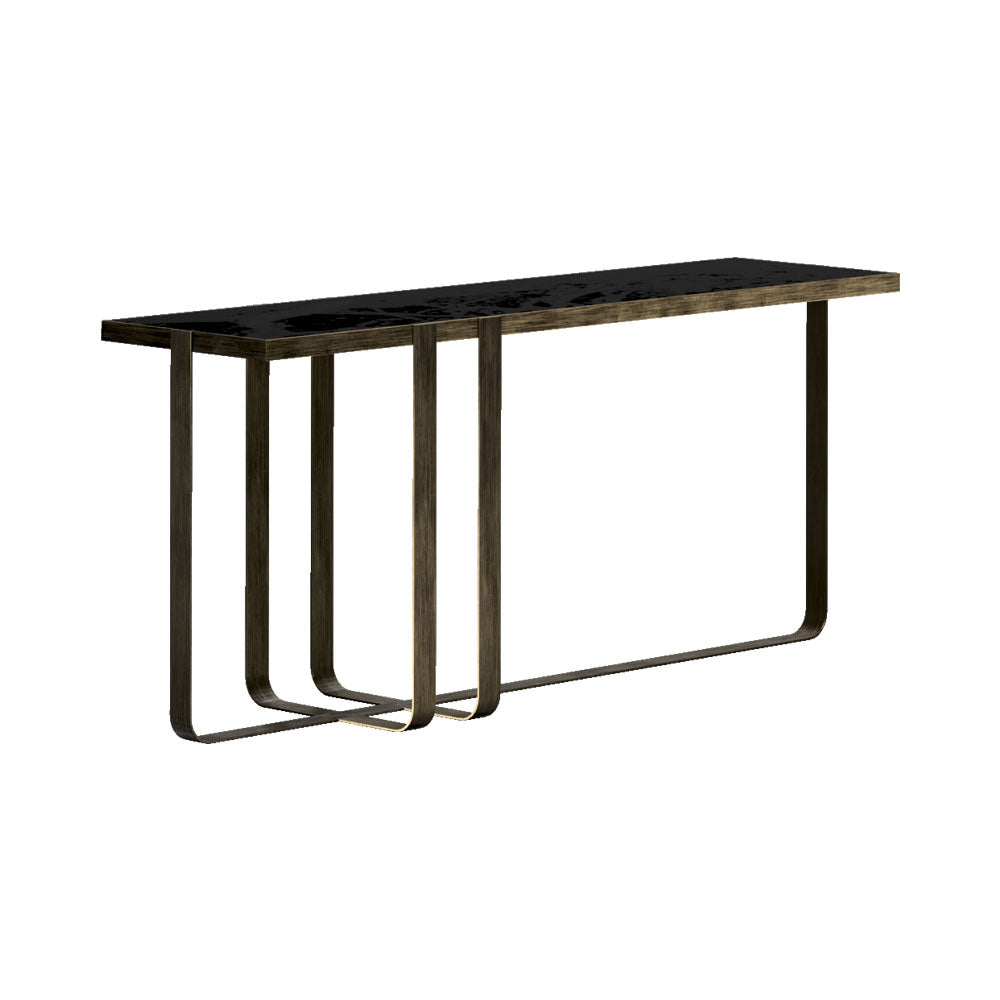 Stewartry Brass Base and Black Marble Top Console Table | Modern Furniture + Decor